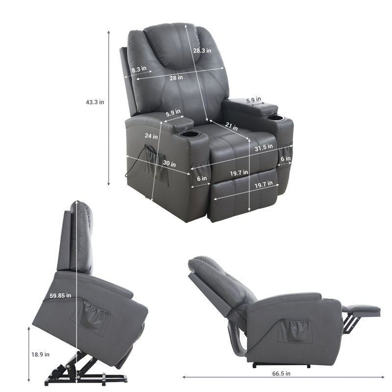 Faux Leather Lift Assist Power Recliner, Grey Faux Leather 