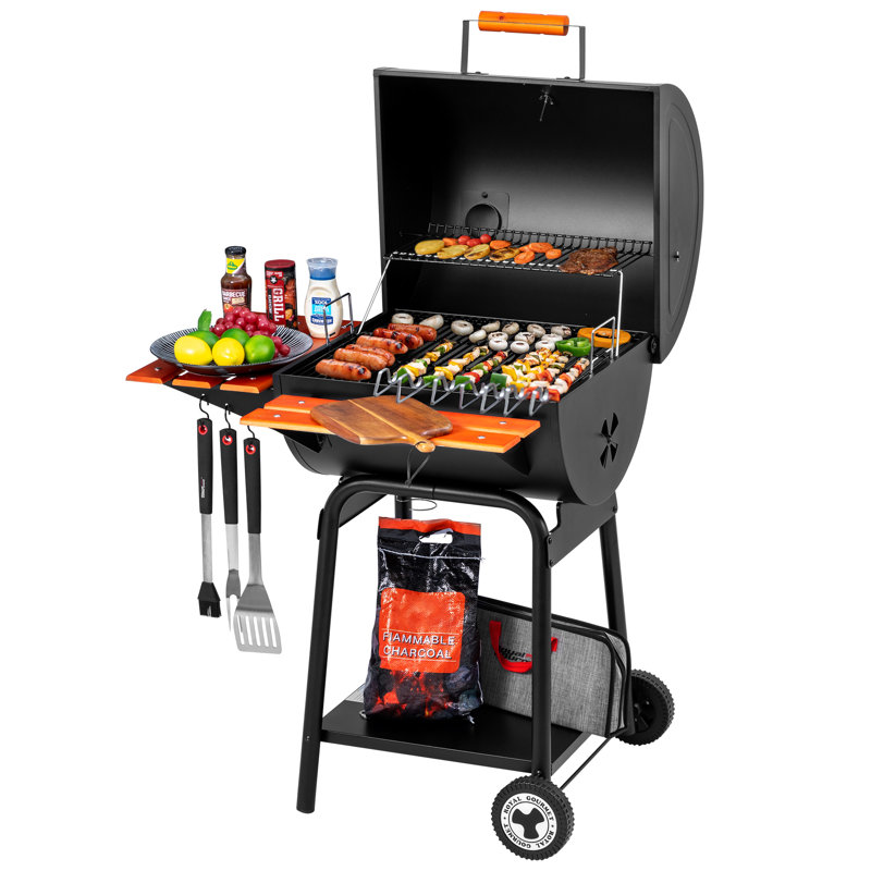 Barbecue au charbon Royal Gourmet 24 pouces avec tablette avant et tablette latérale, noir
