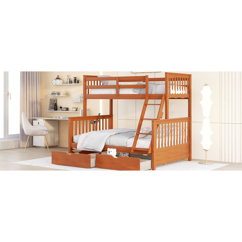 Lit superposé avec espace fonctionnel en noyer pour un espace de chambre amélioré, Noyer, Lit simple