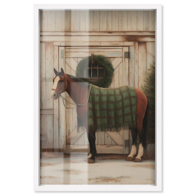 Décoration de Noël Winter Horse Horse Shadowbox par Art Remedy, cadre blanc, 37 x 55