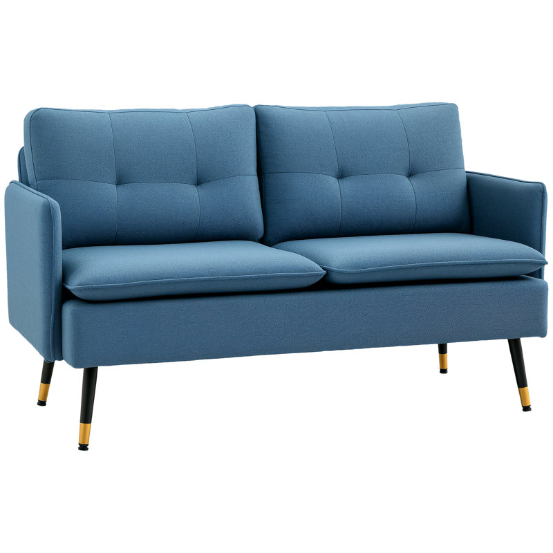 Tobergill 2 Seater Linen Look Tufted Sofa, Blue 