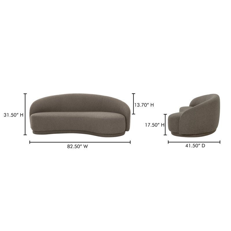 82.25" Round Arm Curved Loveseat, Maya Taupe Boucle