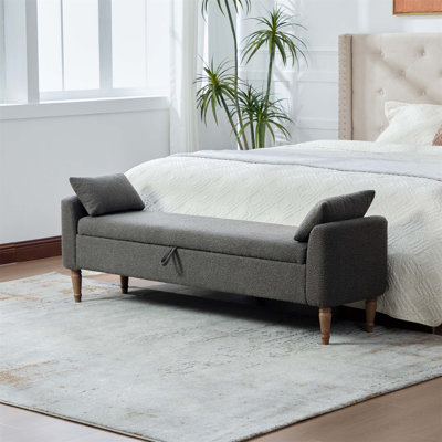 Banc de rangement rembourré en tissu de 65,94 pouces de largeur avec accoudoirs et 2 traversins, parfait pour le salon, le vestibule, le dortoir et la chambre à coucher