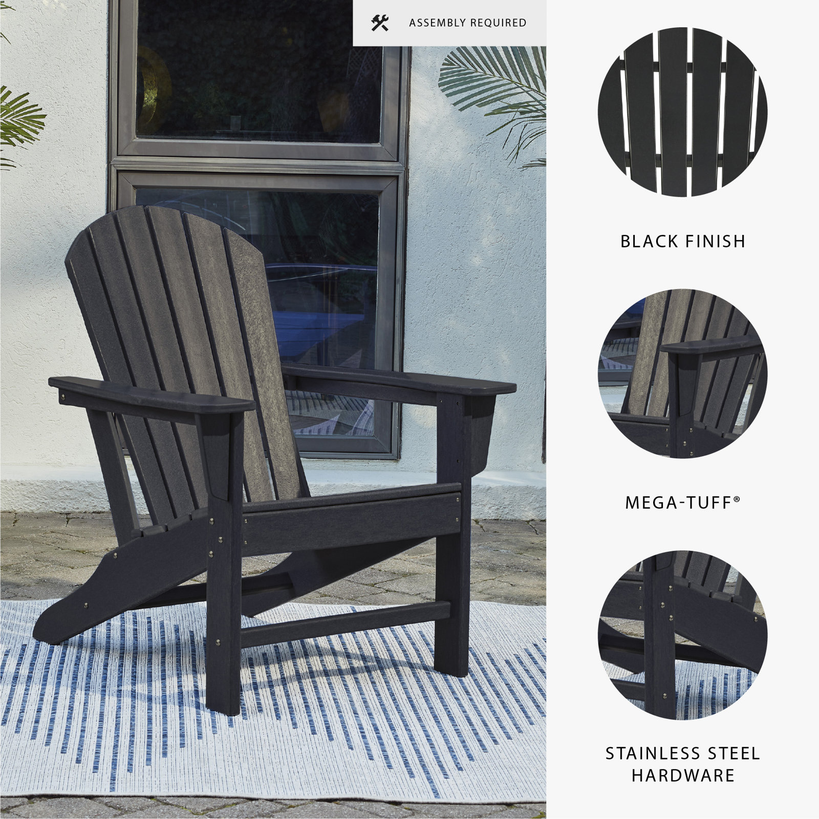 Emory Foldable Outdoor Adirondack Chair, Black