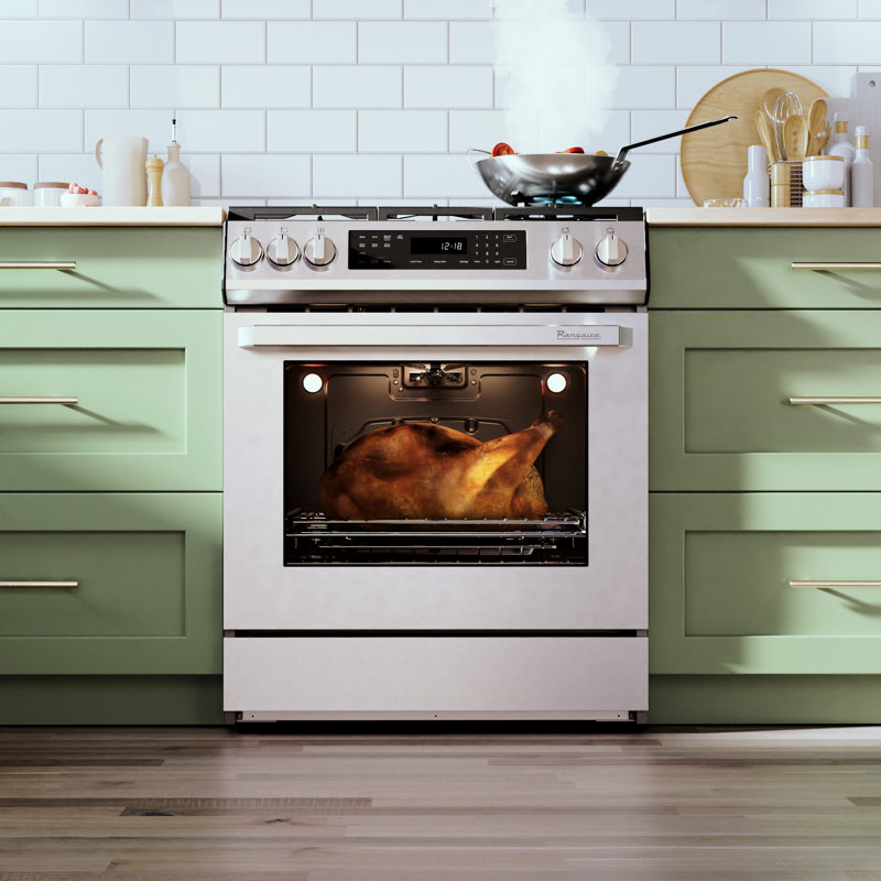 Cuisinière à gaz 30 pouces autonettoyante avec AirFry et commandes tactiles en verre en acier inoxydable