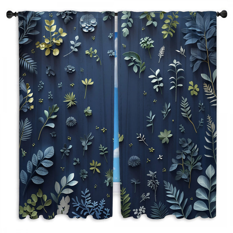 Rideaux de fenêtre à motif de feuilles à motif floral transparent et obscurcissant - 2 panneaux, 40in x 50in - 2 panels