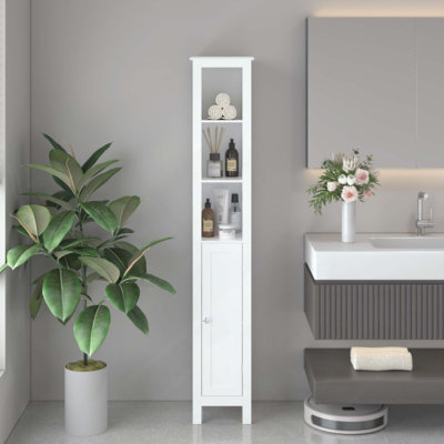 Bathroom Storage Cabinet With Adjustable Shelves,Slim 1 Doors Freestanding Cabinet With Anti-Tip, Open Compartments, For Home, Small Spaces, Bathroom,Kitchen, Living Room