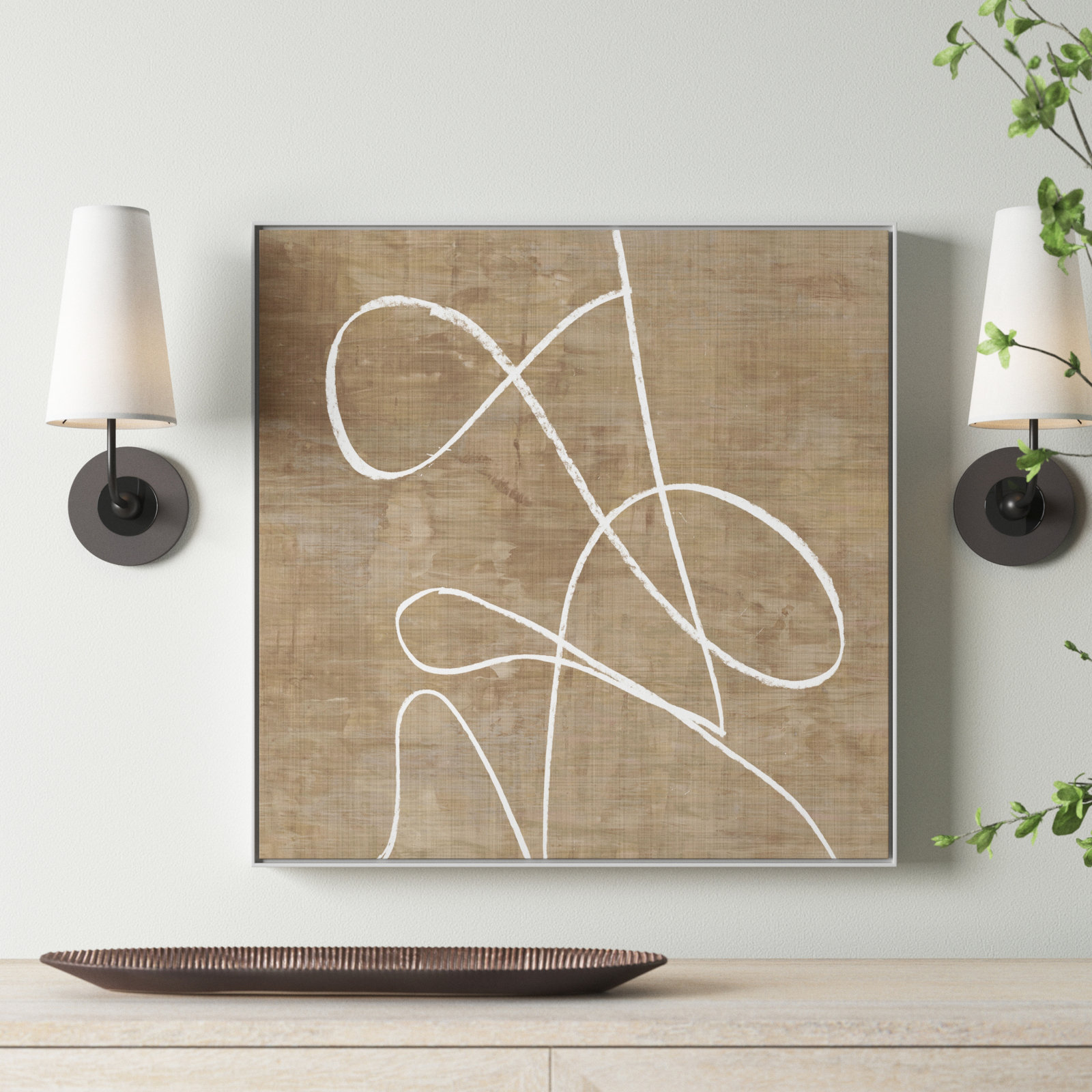 Catana "Swooping Lines" Print, 25.5" H x 25.5" W, White