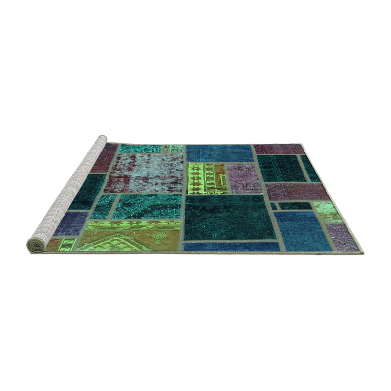 Tapis turquoise / vin / bleu en coton tissé à la machine Madisonrose, Rond 8 pi