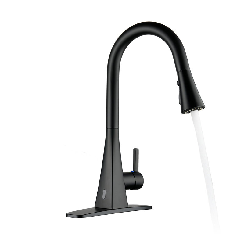Touchelss Pull-Down Kitchen Faucet With Sprayer, Noir mat