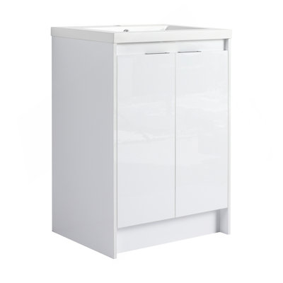 24" Freestanding Bathroom Vanity With Resin Sink; Glossy White ( BVB120D24GWH-GRB2440 )