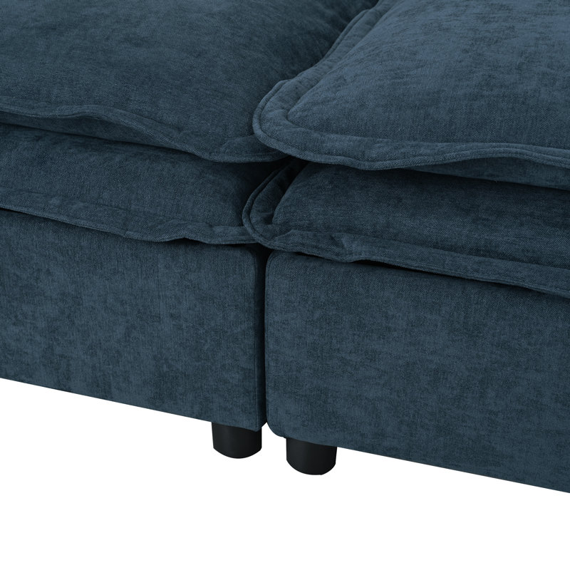 Modern Modular Sofa with Storage Seat Cushions, Dark Blue Polyester
