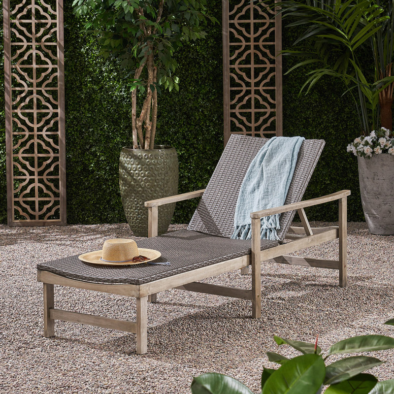 Hampton Acacia Wood And Wicker Chaise Lounge, Durable And Adjustable For Ultimate Outdoor Relaxation