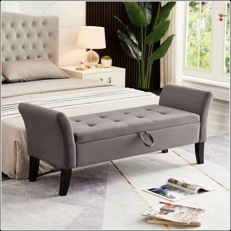 Bed Bench with Storage Velvet, Gray