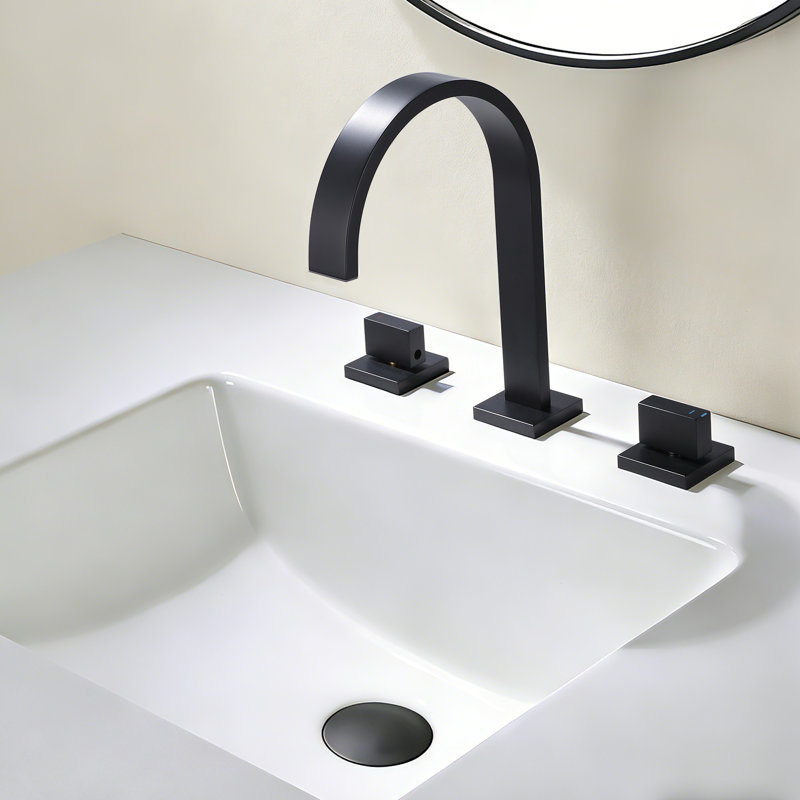  2-Handles Widespread Bathroom Sink Faucet With Drain Assembly, Matte Black