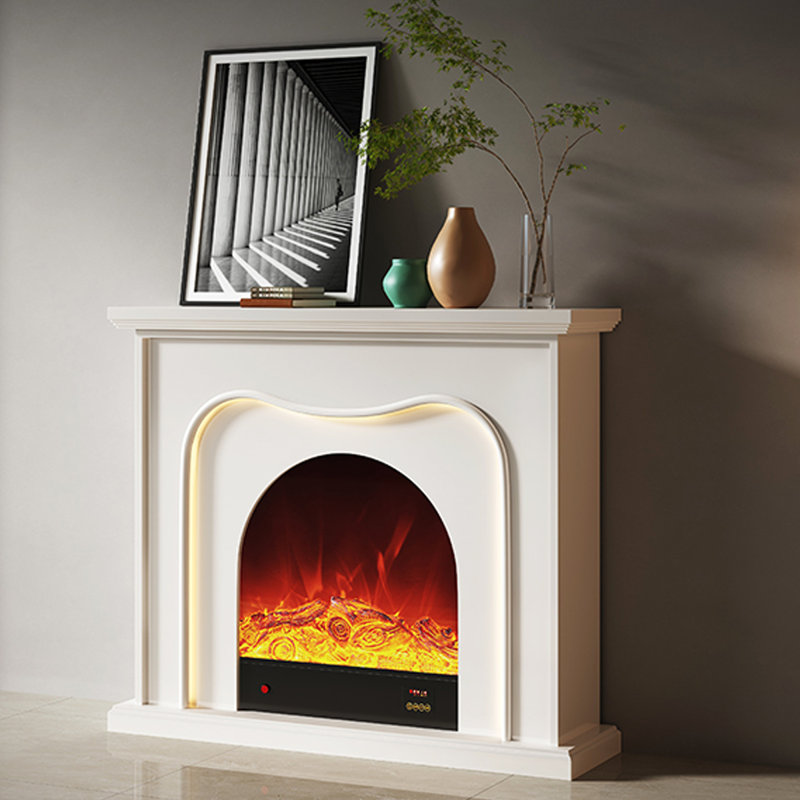 White Solid + Manufactured Wood Freestanding Fireplace, White