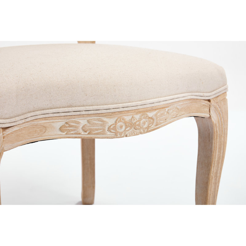 Deux chaises de salle à manger rembourrées de style champêtre français, dossier en éventail, motifs de sculpture exquis, attrait esthétique de tréfilage, démontable, esthétique beige,