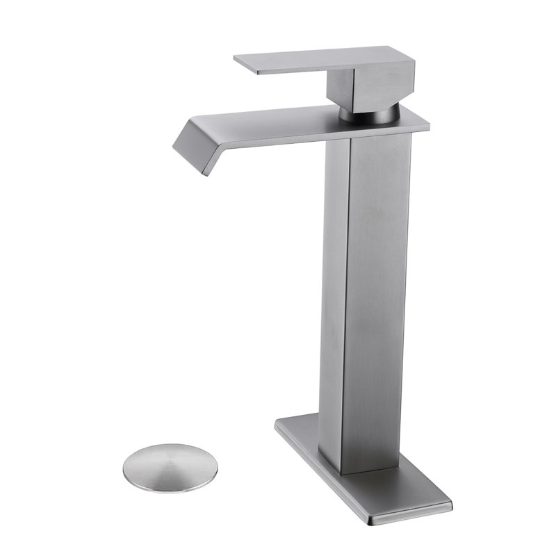 Robinet de lavabo de salle de bain à poignée simple avec bonde escamotable Waterfall, Brushed Nickel