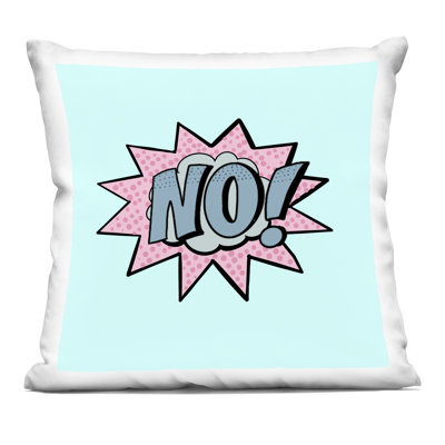 No Comic Speech Bubble Decorative Printed Throw Pillow design by Ashley Singleton