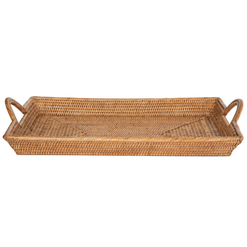 Brown Handwoven Rattan Decorative Serving Tray with Ear Handles