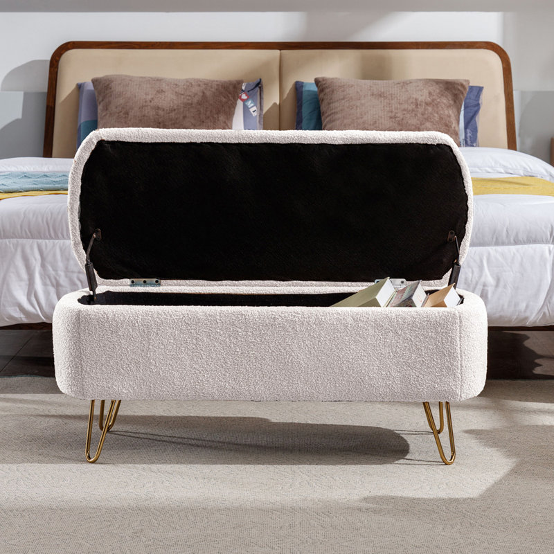 Rendell Polyester Upholstered Storage Bench, Ivory