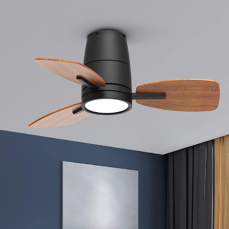 Ventilateur de plafond encastré 42 po avec lumière DEL pour pièces moyennes Emidia - noir, 42 po de largeur