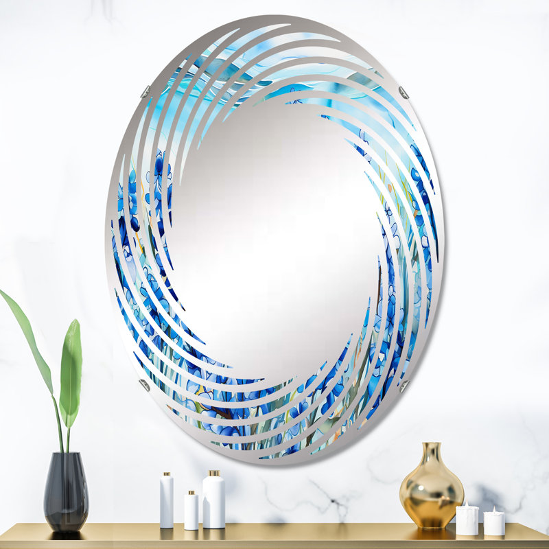 «Calming Blue Bonnets Floral Field II» - Miroir mural en spirale - MIR112077 - Ovale, L 24 po x H 36 po
