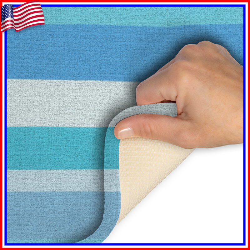 Tapis de bain à rayures, Simple - L 24 po x l 17 po, Rayé bleu / blanc