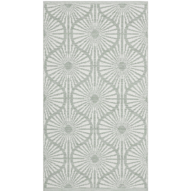 Tapis tissé à plat à la main à motif ikat Oak Hill en vert clair / ivoire