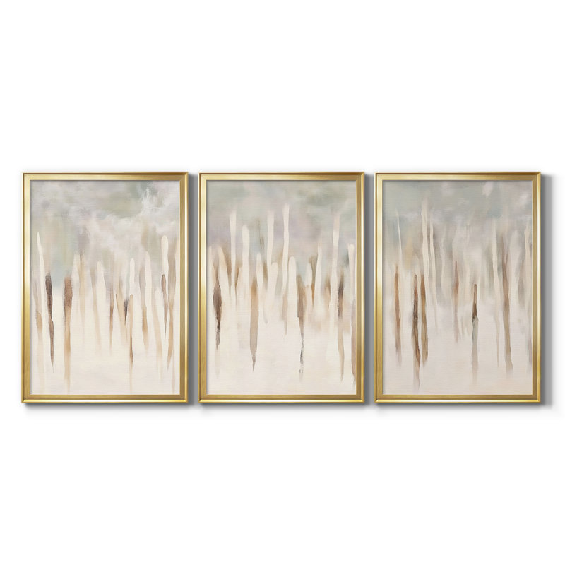 ABSTRACT Series DCC-XXII - Toile tendue avec châssis sur mesure - 3 pièces, H 19 po x l 27 po, Doré