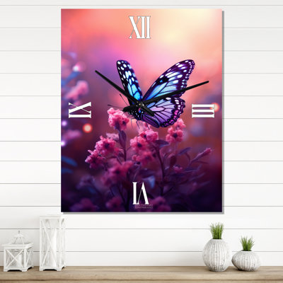 Horloge murale papillon rose