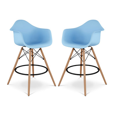 Modholic Eiffel Counter Stool With Arms, Blue (Set Of 2)