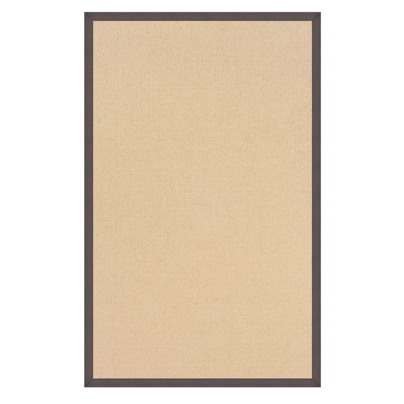 Nannette Handmade Light Beige Berber with Slate Cotton Border Made in the USA Area Rug, Rectangle 8'9" x 12'