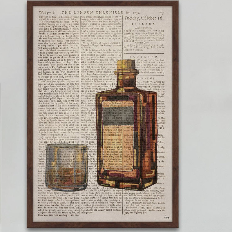 "Bourbon Temptation" by Eyre Tarney Vintage-Inspired Watercolor Painting Print with Mounting Hardware 