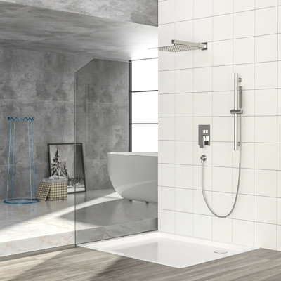 Système de douche mural carré de 10 pouces avec - soupape équilibrée, barre coulissante réglable, douche à effet de pluie et à main, facile à nettoyer, installation en nickel brossé,