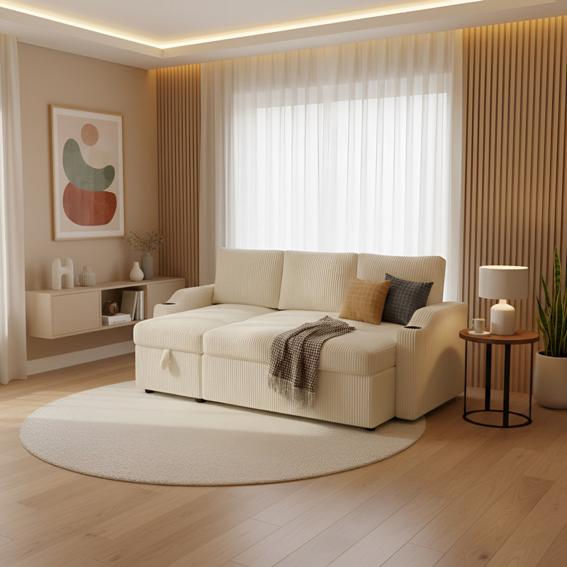 Canapé-lit modulaire convertible de 81 po avec rangement Murdis, Beige