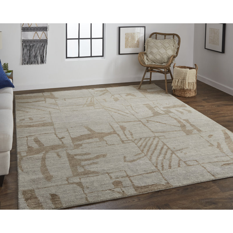 Sutton Transitional Abstract, Tan/Orange Area Rug, Rectangle 9'6" x 13'6"