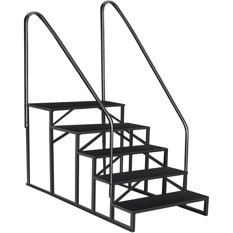 Escaliers robustes pour véhicule récréatif avec rampes doubles - Escaliers portatifs antidérapants pour maisons mobiles et spas - Escalier d'entrée extérieur en acier durable avec support triangulaire pour un accès sécuritaire