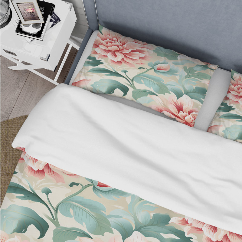Enchanted Floristry Green Damask Panorama - Ensemble de housse de couette damassé - Microfibre de polyester