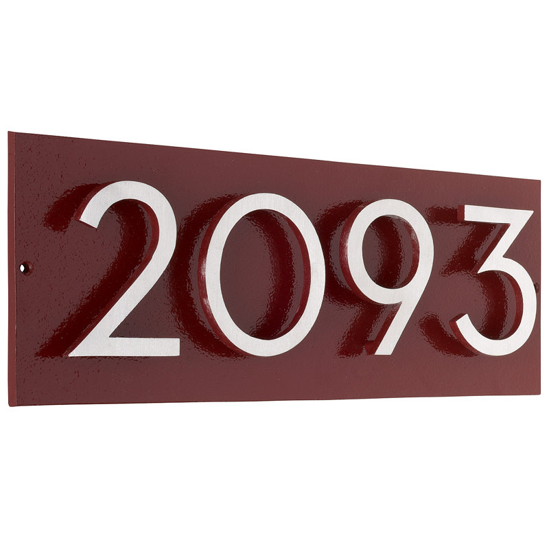 Plaque d'adresse horizontale flottante 4 po (4 chiffres), Rouge brique, Nickel satiné deux tons