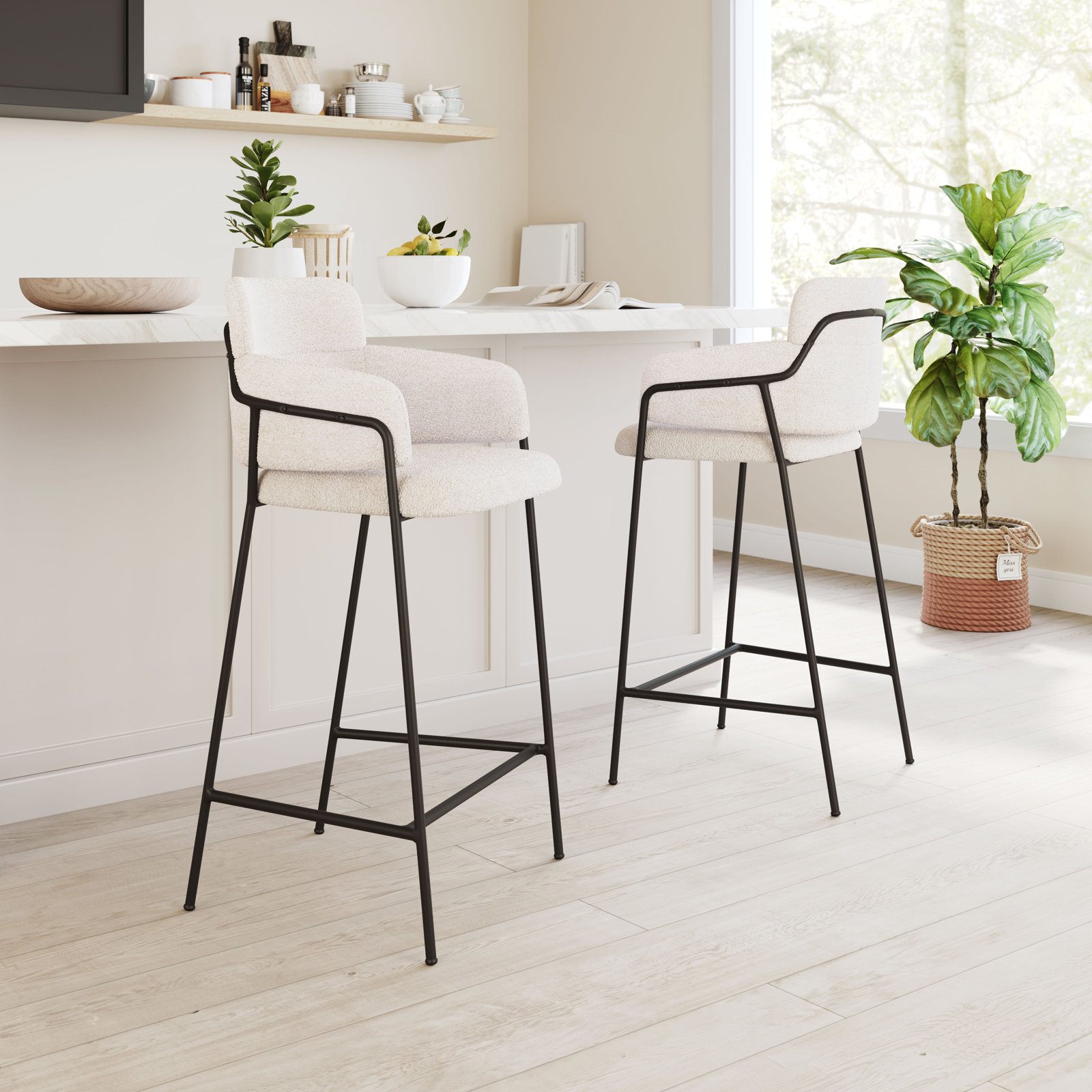 Kidman Upholstered Counter Stool, Cream, Bar Stool (29.9" Seat Height)
