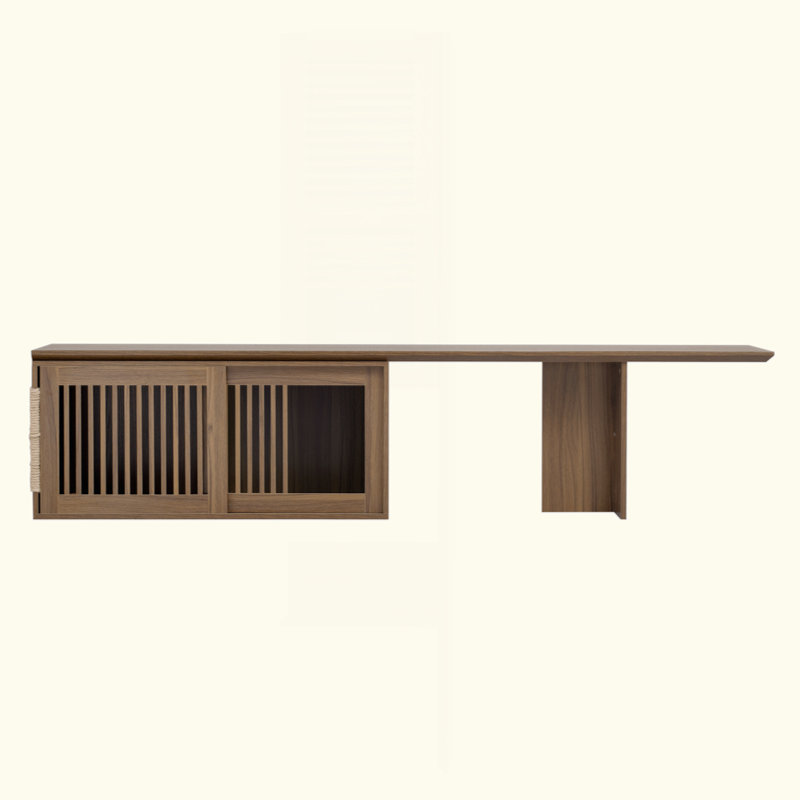 Meuble télé Mid-Century Morden en noyer avec table extensible
