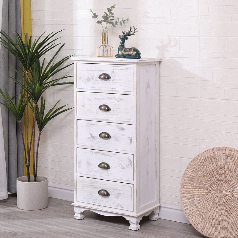 Commode à lingerie en bois massif à 5 tiroirs 17,7 po Kiryazov