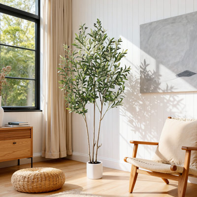 Faux Olive Tree With White Pot For Indoor Outdoor Floor Plant Home Decoration