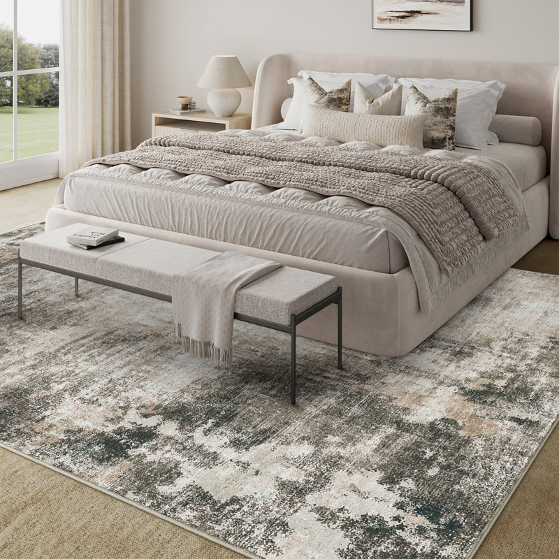 Elroy Modern Abstract Machine Washable Area Rug with Non-Slip Backing, Rectangle 9' x 12'