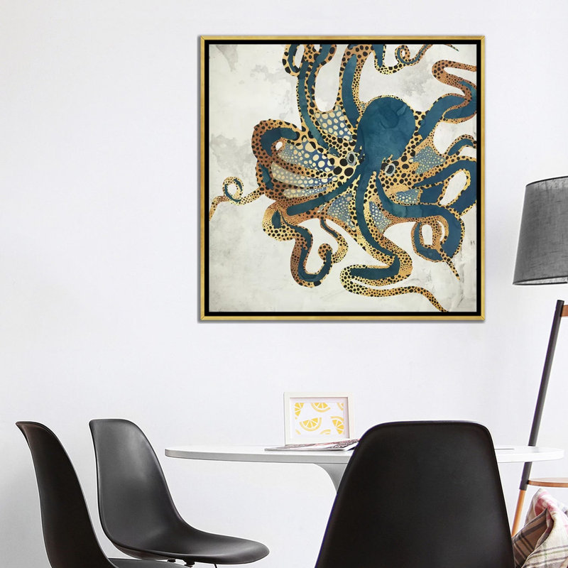 Underwater Dream VI - impression d'art graphique, H 37 po x l 37 po, Toile avec cadre flottant, Doré