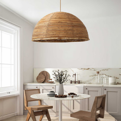 Luminaire suspendu à 1 lumière DEL en rotin naturel brun de 33 po Beckem Beckem