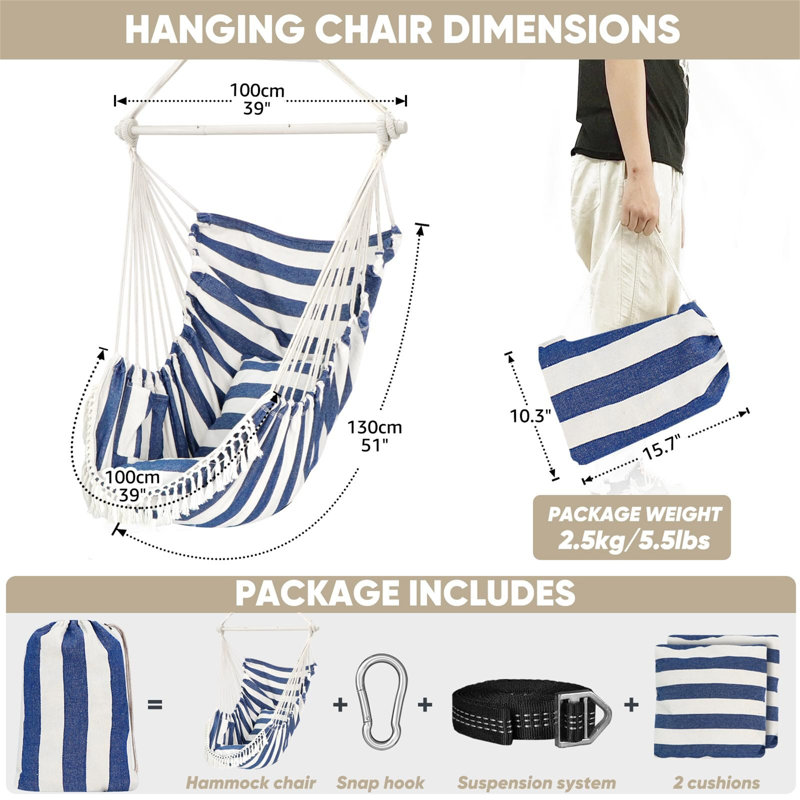 Cannell Swing Chair, Blue/White