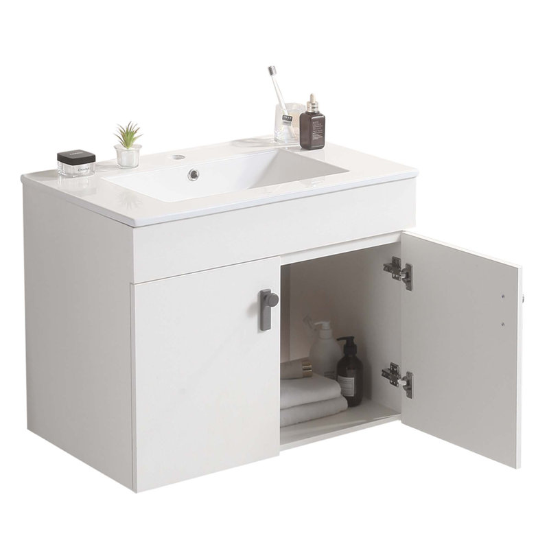 Meuble-lavabo de salle de bain Mikayil, Blanc