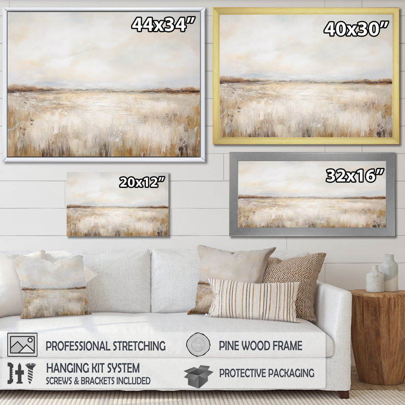 Décoration murale Pairies Minimalisme, charme de campagne I - Prairies, Cadre simple blanc, H 30 po x l 40 po x P 1,5 po
